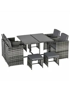 Outsunny 8-Seater Rattan Furniture Set Wicker Weave Patio Dining Table Seat