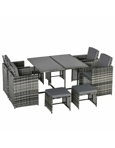 Outsunny 8-Seater Rattan Furniture Set Wicker Weave Patio Dining Table Seat