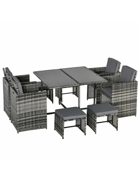 Outsunny 8-Seater Rattan Furniture Set Wicker Weave Patio Dining Table Seat