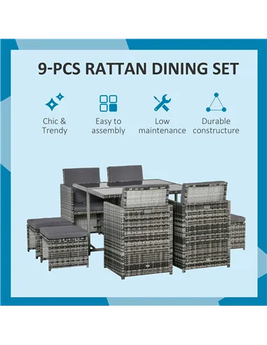 Outsunny 8-Seater Rattan Furniture Set Wicker Weave Patio Dining Table Seat