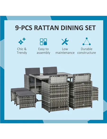 Outsunny 8-Seater Rattan Furniture Set Wicker Weave Patio Dining Table Seat