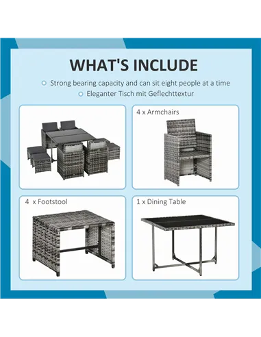 Outsunny 8-Seater Rattan Furniture Set Wicker Weave Patio Dining Table Seat