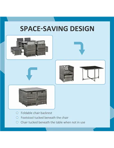 Outsunny 8-Seater Rattan Furniture Set Wicker Weave Patio Dining Table Seat
