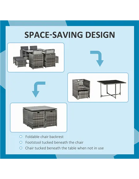 Outsunny 8-Seater Rattan Furniture Set Wicker Weave Patio Dining Table Seat