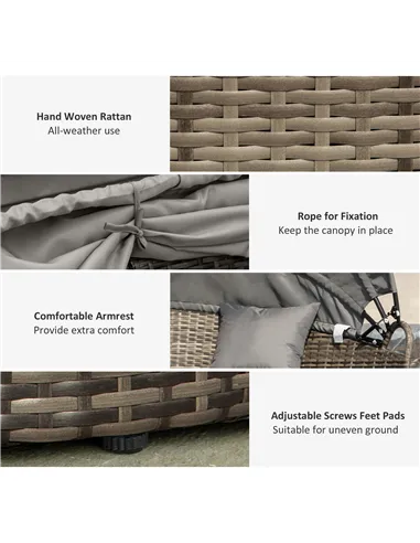 Outsunny Outdoor PE Rattan Garden Furniture with Cushioned, Patio Wicker Conversation Furniture Set, Round Daybed with Retractab