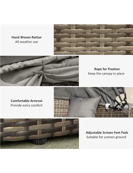 Outsunny Outdoor PE Rattan Garden Furniture with Cushioned, Patio Wicker Conversation Furniture Set, Round Daybed with Retractab