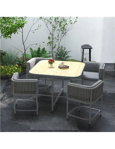 Outsunny 4-Seater Rattan Cube Garden Furniture Set with Cushions - Grey
