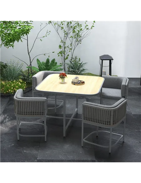 Outsunny 4-Seater Rattan Cube Garden Furniture Set with Cushions - Grey