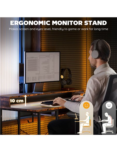 HOMCOM Computer Desk with LED Lights and Power Outlets, 120 x 55 cm Gaming Desk with Monitor Stand, Sliding Keyboard Tray and St