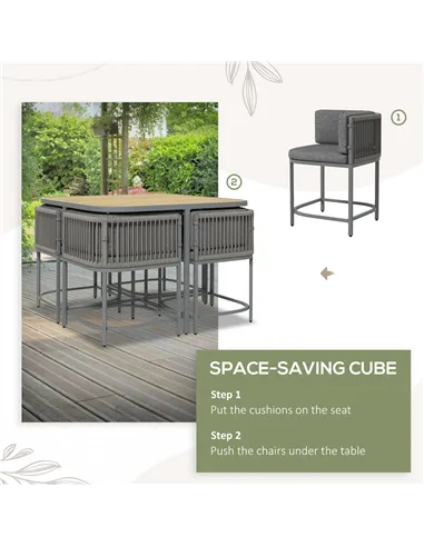 Outsunny 4-Seater Rattan Cube Garden Furniture Set with Cushions - Grey