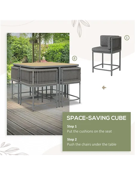 Outsunny 4-Seater Rattan Cube Garden Furniture Set with Cushions - Grey