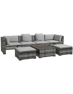 Outsunny Seven-Piece Rattan Patio Furniture Set, with Cushions - Grey