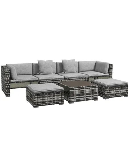 Outsunny Seven-Piece Rattan Patio Furniture Set, with Cushions - Grey