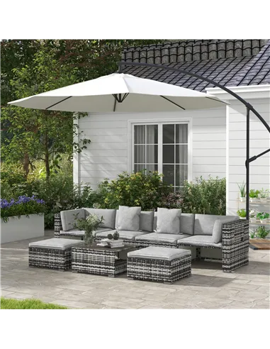 Outsunny Seven-Piece Rattan Patio Furniture Set, with Cushions - Grey