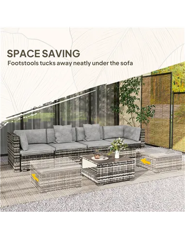 Outsunny Seven-Piece Rattan Patio Furniture Set, with Cushions - Grey