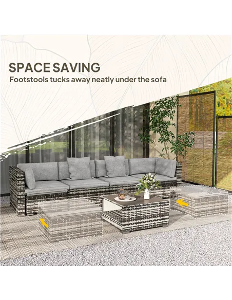 Outsunny Seven-Piece Rattan Patio Furniture Set, with Cushions - Grey
