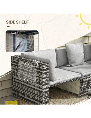 Outsunny Seven-Piece Rattan Patio Furniture Set, with Cushions - Grey