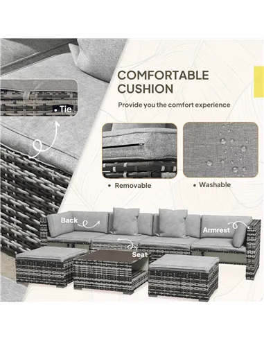 Outsunny Seven-Piece Rattan Patio Furniture Set, with Cushions - Grey