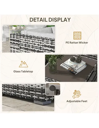 Outsunny Seven-Piece Rattan Patio Furniture Set, with Cushions - Grey