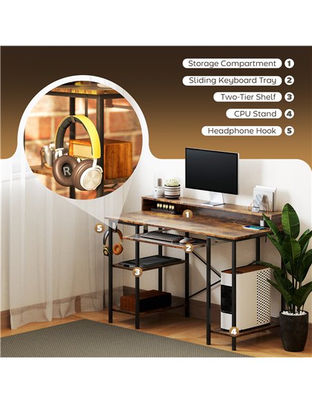 HOMCOM Computer Desk with LED Lights and Power Outlets, 120 x 55 cm Gaming Desk with Monitor Stand, Sliding Keyboard Tray and St