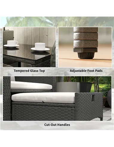 Outsunny Five Piece Rattan Garden Furniture Set with 2-Tier Coffee Table and Ottomans  - Cream White