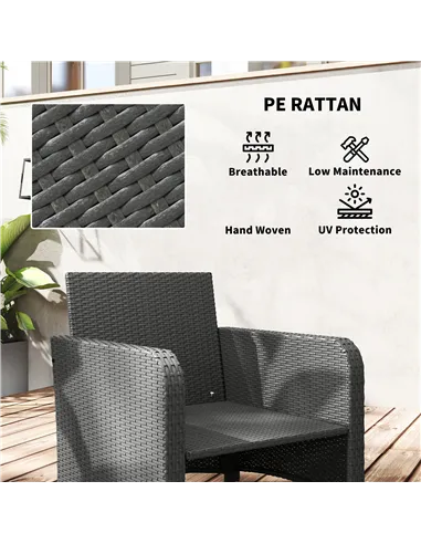 Outsunny Five Piece Rattan Garden Furniture Set with 2-Tier Coffee Table and Ottomans - Grey
