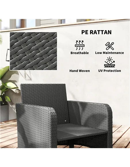 Outsunny Five Piece Rattan Garden Furniture Set with 2-Tier Coffee Table and Ottomans - Grey