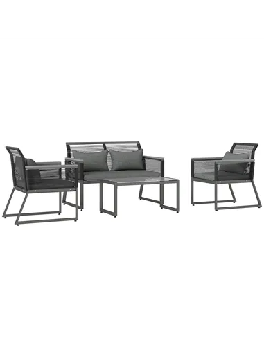 Outsunny 4 Pieces Rattan Garden Furniture Set - Charcoal Grey