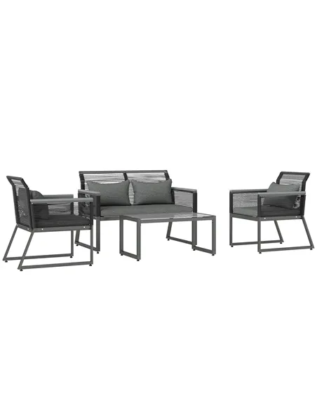 Outsunny 4 Pieces Rattan Garden Furniture Set - Charcoal Grey