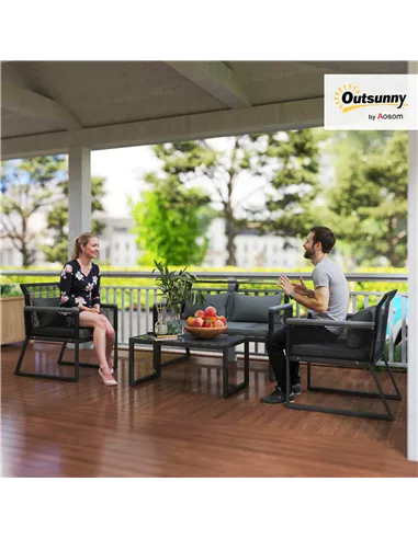 Outsunny 4 Pieces Rattan Garden Furniture Set - Charcoal Grey