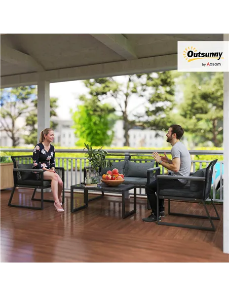 Outsunny 4 Pieces Rattan Garden Furniture Set - Charcoal Grey