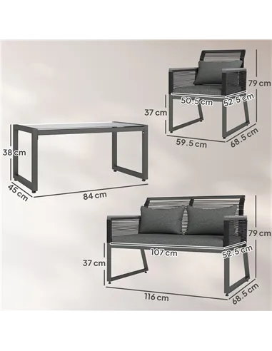 Outsunny 4 Pieces Rattan Garden Furniture Set - Charcoal Grey