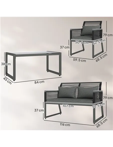 Outsunny 4 Pieces Rattan Garden Furniture Set - Charcoal Grey