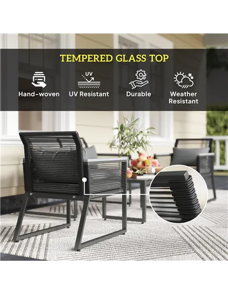 Outsunny 4 Pieces Rattan Garden Furniture Set - Charcoal Grey