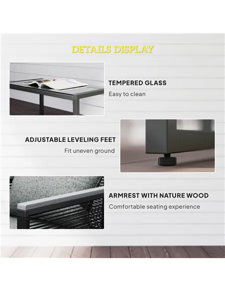 Outsunny 4 Pieces Rattan Garden Furniture Set - Charcoal Grey