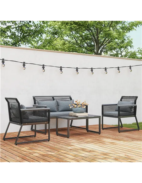 Outsunny 4 Pieces Rattan Garden Furniture Set - Charcoal Grey