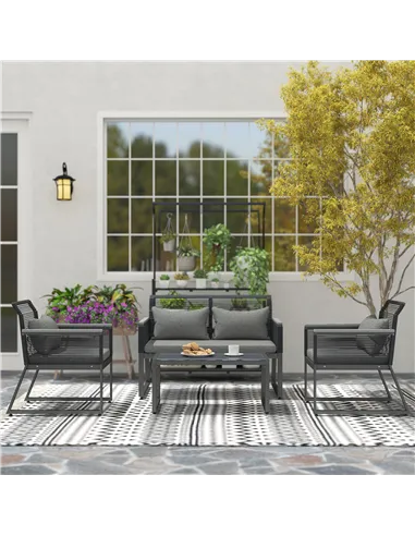 Outsunny 4 Pieces Rattan Garden Furniture Set - Charcoal Grey
