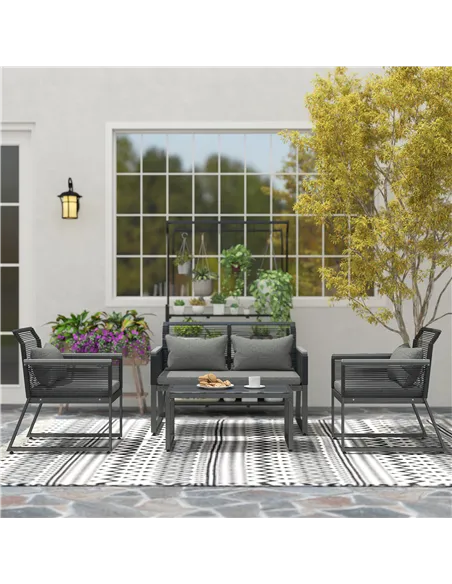 Outsunny 4 Pieces Rattan Garden Furniture Set - Charcoal Grey