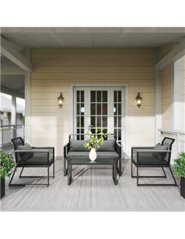 Outsunny 4 Pieces Rattan Garden Furniture Set - Charcoal Grey