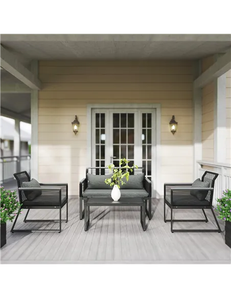 Outsunny 4 Pieces Rattan Garden Furniture Set - Charcoal Grey