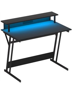HOMCOM Two-Level LED Gaming Desk - Black