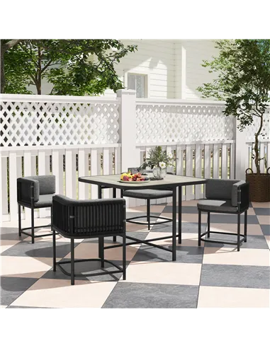 Outsunny 4-Seater Rattan Cube Garden Furniture Set with Cushions - Charcoal Grey