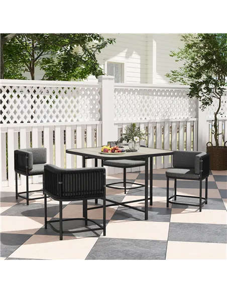 Outsunny 4-Seater Rattan Cube Garden Furniture Set with Cushions - Charcoal Grey
