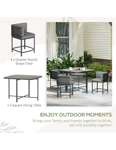Outsunny 4-Seater Rattan Cube Garden Furniture Set with Cushions - Charcoal Grey