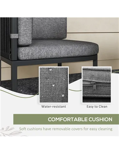Outsunny 4-Seater Rattan Cube Garden Furniture Set with Cushions - Charcoal Grey