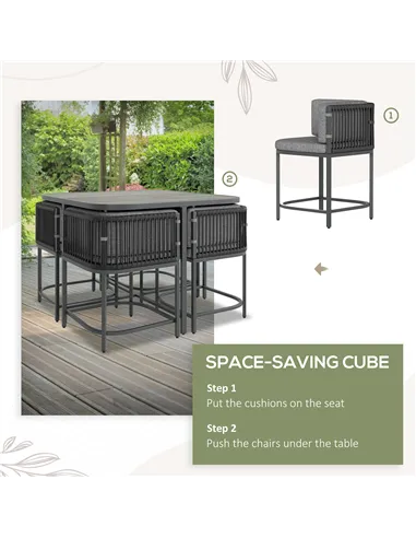Outsunny 4-Seater Rattan Cube Garden Furniture Set with Cushions - Charcoal Grey