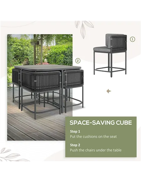 Outsunny 4-Seater Rattan Cube Garden Furniture Set with Cushions - Charcoal Grey