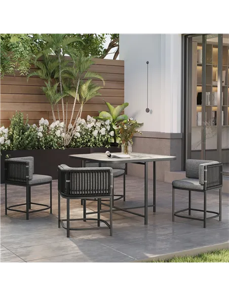 Outsunny 4-Seater Rattan Cube Garden Furniture Set with Cushions - Charcoal Grey