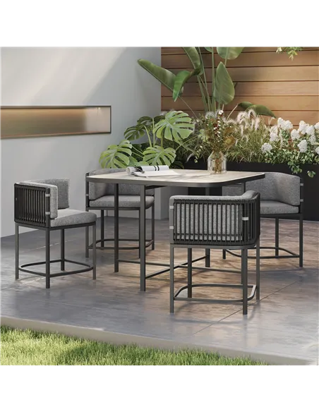 Outsunny 4-Seater Rattan Cube Garden Furniture Set with Cushions - Charcoal Grey