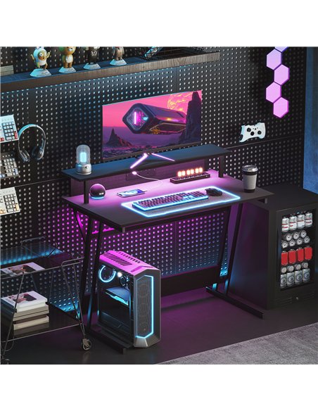 HOMCOM Two-Level LED Gaming Desk - Black